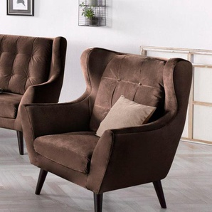 Ohrensessel ANDAS Hemmink Sessel Gr. Luxus-Microfaser, B/H/T: 90 cm x 107 cm x 94 cm, braun (braun, beige) Ohrensessel mit Knopfheftung