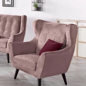 Ohrensessel ANDAS Hemmink Sessel Gr. Samtvelours, B/H/T: 90 cm x 107 cm x 94 cm, rosa (altrosa, bordeaux) Ohrensessel Sessel mit Knopfheftung