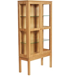 Vitrine ANDAS Schränke Gr. B/H/T: 88 cm x 170 cm x 35 cm, 2 St., Komplettausführung, braun (eiche) Vitrinen Holzfurnier aus Eiche, Griffe und Füße massiver Eiche