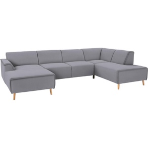 Wohnlandschaft ANDAS Janek Sofas Gr. B/H/T: 324 cm x 81 cm x 191 cm, Struktur weich, Ottomane rechts, ohne Funktion, grau Wohnlandschaften Sofas mit Federkern und Keder in scandinavischem Design
