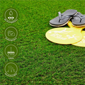 Andiamo Kunstrasen Mykonos, Premium-Qualität, Made in Belgium, rechteckig, Höhe: 37 mm, natürliche Optik, mit Drainagefunktion, für Balkon, Terrasse, & Garten
