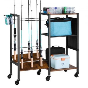 Angelrutenhalter für 12 Angelruten, rollbare Rutenständer aus legierter Stahl + MDF für die Organisation und Lagerung, platzsparende Bodenständer Angelausrüstung Geschenke für Angelfreunde ZLKYLZYCWJ12KS66Z001V0