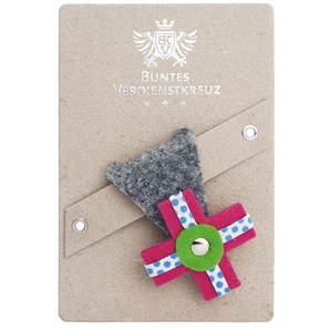 Anstecker Buntes Verdienstkreuz vonbox grau/pink, Designer Ilja Oelschlägel, 7.5x5.5x0.8 cm