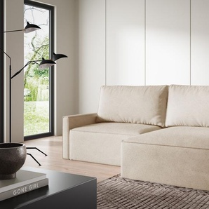 ANTONIO MEBLE 3 Sitzer Ecksofa in L-Form ANTONIO MINI NEW, Ottomane rechts/links, Schlaffunktion & Bettkästen, Eckarniutur, Couch in Bouclé-Optic Hellbeige MINI_NEW _229x148x70_Never03