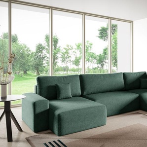 ANTONIO MEBLE Ecksofas in U-Form ANTONIO CENTAUR-XL 397x148cm, Wohnlandschaft mit Schlaffunktion & Bettkästen, Eckarniutur / Couch in Bouclé-Stoff Grün CENTAUR_XL_398x148x70_Centaur12