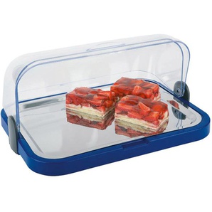 Buffet-Vitrine APS Servierplatten Gr. B/H/L: 32 cm x 20,5 cm x 44 cm, blau (blau, transparent) Küchenaufbewahrung Lebensmittelaufbewahrung Back- Kochhelfer Servierplatten inkl. Kühlakku