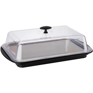 Buffet-Vitrine APS Servierplatten Gr. B/H/L: 43 cm x 14 cm x 29 cm, schwarz (schwarz, transparent) Küchenaufbewahrung Lebensmittelaufbewahrung Back- Kochhelfer Servierplatten mit Haube, 43x29 cm, inkl. Kühlakkus