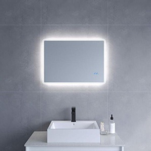 Aqualavos - Badspiegel mit Beleuchtung led 70x50 cm Wandspiegel Touch Schalter Lichtspiegel Badezimmerspiegel Kaltweiß 6400K, Dimmbar, Antibeschlag,