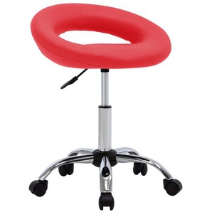 Arbeitshocker auf Rollen Sitzhocker Rollhocker Kunstleder Bezogener Sitz Hocker mit Rückenlehne 360° Drehstuhl Höhenverstellbar und Drehbar Rot Kunstleder, Stahl 46x43x(55 - 66) cm (BxTxH)
