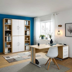 Arbeitszimmermöbel Set Hochglanz Front Türen abschließbar (fünfteilig)