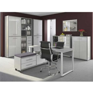 Arbeitszimmermöbel Set in Grau und Weiß Glas beschichtet (sechsteilig)
