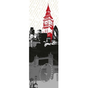 Architects Paper Fototapete London, (1 St), Grafik Tapete London Panel Grau Schwarz Weiß Rot 1,00m x 2,80m