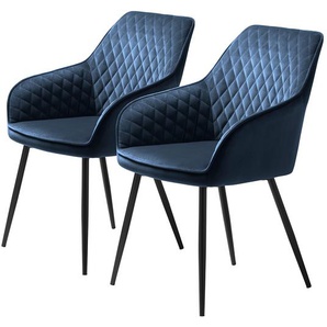 Armlehnenstuhl 2er-Set 58 x 84 x 59cm Blau/Marineblau
