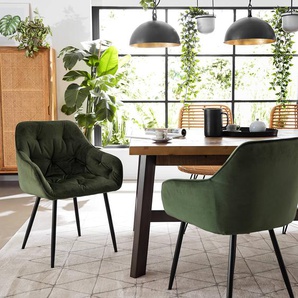 Armlehnenstuhl Magrin 2er-Set 58 x 83 x 55cm Samt Vilda: Dunkelgrün Grün/Dunkelgrün