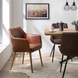 Armlehnenstuhl XXL 62 x 84 x 62cm Einzelstuhl Kunstleder Aken: Vintage Cognac Braun