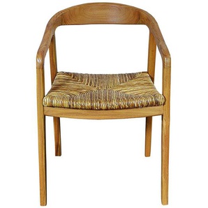 Armlehner aus Teak Massivholz und Rattan 45 cm Sitztiefe
