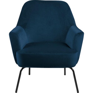 Armlehnstuhl ANDAS Monica Stühle Gr. B/H/T: 75 cm x 83 cm x 75 cm, 1 St., Polyester, Metall, blau (marineblau, schwarz) Armlehnstühle mit edlem Samtstoff und schlanken, schwarzen Metallbeinen