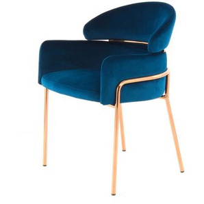 Armlehnstuhl, Blau, Gold, Holz, Metall, Kunststoff, Textil, Eukalyptusholz, Rundrohr, 58x79x57 cm, abwischbar, Esszimmer, Stühle, Esszimmerstühle, Armlehnenstühle