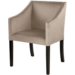 Armlehnstuhl FINK Stühle Gr. B/H/T: 60 cm x 84 cm x 62 cm, Samtvelours VELVET, beige (creme) Armlehnstühle mit schmalen, schwarzen Beinen