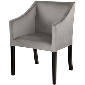 Armlehnstuhl FINK Stühle Gr. B/H/T: 60 cm x 84 cm x 62 cm, Samtvelours VELVET, grau (hellgrau) Armlehnstühle mit schmalen, schwarzen Beinen