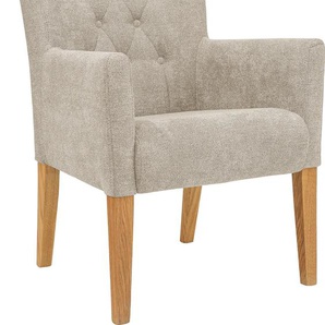 Armlehnstuhl HOME AFFAIRE King Stühle Gr. B/H/T: 60 cm x 92 cm x 65 cm, Beingestell aus Massivholz, Feinstruktur, Elegante Knopfheftung im Rückenteil, beige (creme, natur) Armlehnstühle Esszimmerstuhl mit Knopfheftung