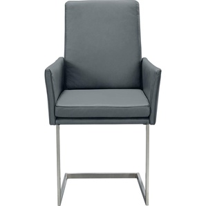 Armlehnstuhl K+W KOMFORT & WOHNEN Stühle Gr. B/H/T: 55 cm x 96 cm x 64 cm, Leder CLOUD, Metall, blau (aqua 54, edelstahloptik) Armlehnstühle stabiles Hochkantrohr, Untergestell in Edelstahloptik oder schwarz