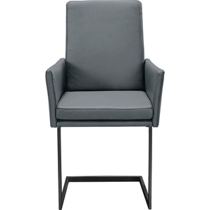 Armlehnstuhl K+W KOMFORT & WOHNEN Stühle Gr. B/H/T: 55 cm x 96 cm x 64 cm, Leder CLOUD, Metall, blau (aqua 54, schwarz) Armlehnstühle