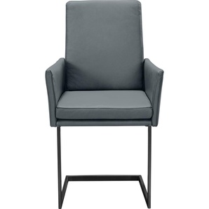 Armlehnstuhl K+W KOMFORT & WOHNEN Stühle Gr. B/H/T: 55 cm x 96 cm x 64 cm, Leder CLOUD, Metall, blau (aqua 54, schwarz) Armlehnstühle stabiles Hochkantrohr, Untergestell in Edelstahloptik oder schwarz