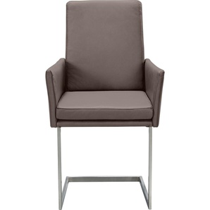Armlehnstuhl K+W KOMFORT & WOHNEN Stühle Gr. B/H/T: 55 cm x 96 cm x 64 cm, Leder CLOUD, Metall, braun (sattel 77, edelstahloptik) Armlehnstühle stabiles Hochkantrohr, Untergestell in Edelstahloptik oder schwarz