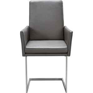 Armlehnstuhl K+W KOMFORT & WOHNEN Stühle Gr. B/H/T: 55 cm x 96 cm x 64 cm, Leder CLOUD, Metall, grau (granit 83, edelstahloptik) Armlehnstühle