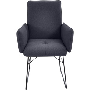 Armlehnstuhl K+W KOMFORT & WOHNEN Stühle Gr. B/H/T: 61 cm x 91 cm x 62 cm, 1 St., Flachgewebe Q2 2250, Metall, blau (marine, schwarz) Armlehnstühle Drahtkufengestell in Metall schwarz, Griff am Rücken, Steppung im Sitz