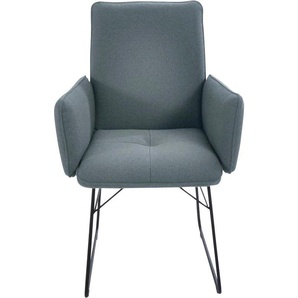 Armlehnstuhl K+W KOMFORT & WOHNEN Stühle Gr. B/H/T: 61 cm x 91 cm x 62 cm, 1 St., Flachgewebe Q2 2250, Metall, blau (petrol, schwarz) Armlehnstühle Drahtkufengestell in Metall schwarz, Griff am Rücken, Steppung im Sitz