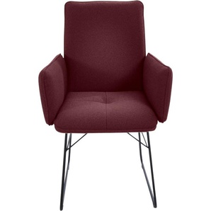Armlehnstuhl K+W KOMFORT & WOHNEN Stühle Gr. B/H/T: 61 cm x 91 cm x 62 cm, 1 St., Flachgewebe Q2 2250, Metall, rot (bordeaux, schwarz) Armlehnstühle Drahtkufengestell in Metall schwarz, Griff am Rücken, Steppung im Sitz