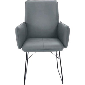Armlehnstuhl K+W KOMFORT & WOHNEN Stühle Gr. B/H/T: 61 cm x 91 cm x 62 cm, 1 St., Leder CLOUD, Metall, blau (aqua, schwarz) Armlehnstühle Drahtkufengestell in Metall schwarz, Griff am Rücken, Steppung im Sitz