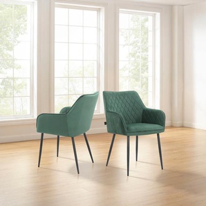 Armlehnstuhl LEONIQUE Montmerle Stühle Gr. B/H/T: 56 cm x 86 cm x 62,5 cm, 2 St., Veloursstoff Samtoptik, Metall, schwarz (dunkelgrün, schwarz, schwarz) Armlehnstühle