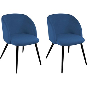 Armlehnstuhl PAROLI Dali Stühle Gr. B/H/T: 54 cm x 78 cm x 55 cm, 2 St., Velourstoff fein, Gestell in schwarz + Metall, blau Armlehnstühle (2 oder 4 Stück), mit Veloursbezug und in 2 Gestellfarben