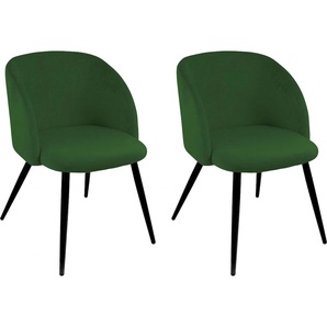 Armlehnstuhl PAROLI Dali Stühle Gr. B/H/T: 54 cm x 78 cm x 55 cm, 2 St., Velourstoff fein, Gestell in schwarz + Metall, grün (dunkelgrün) Armlehnstühle (2 oder 4 Stück), mit Veloursbezug und in 2 Gestellfarben