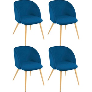 Armlehnstuhl PAROLI Dali Stühle Gr. B/H/T: 54 cm x 78 cm x 55 cm, 4 St., Velourstoff fein, Gestell in eichefarben + Metall, blau Armlehnstühle (2 oder 4 Stück), mit Veloursbezug und in 2 Gestellfarben