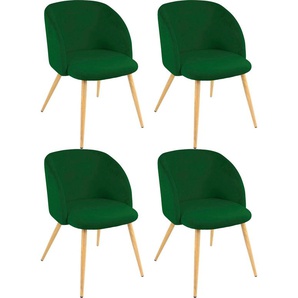 Armlehnstuhl PAROLI Dali Stühle Gr. B/H/T: 54 cm x 78 cm x 55 cm, 4 St., Velourstoff fein, Gestell in eichefarben + Metall, grün (dunkelgrün) Armlehnstühle