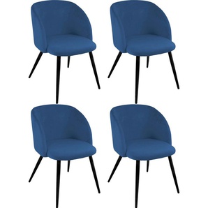Armlehnstuhl PAROLI Dali Stühle Gr. B/H/T: 54 cm x 78 cm x 55 cm, 4 St., Velourstoff fein, Gestell in schwarz + Metall, blau Armlehnstühle (2 oder 4 Stück), mit Veloursbezug und in 2 Gestellfarben