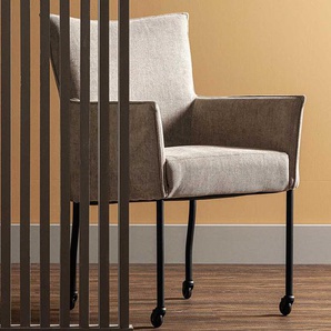 Armlehnstuhl rollbar in Beige Chenille Gestell aus Metall