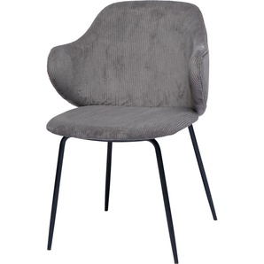 Armlehnstuhl SALESFEVER Stühle Gr. B/H/T: 54 cm x 83 cm x 55 cm, 2 St., Cord Strukturoptik, Armlehnstuhl 2er Set Grau + Metall, grau (grau, schwarz, schwarz) Armlehnstühle Bezug in Cord-Optik