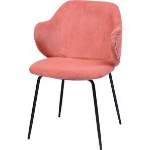 Armlehnstuhl SALESFEVER Stühle Gr. B/H/T: 54 cm x 83 cm x 55 cm, 2 St., Cord Strukturoptik, Armlehnstuhl 2er Set Rose + Metall, rosa (rose, schwarz, schwarz) Armlehnstühle