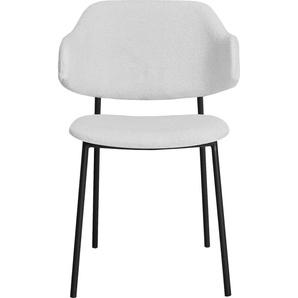 Armlehnstuhl SALESFEVER Stühle Gr. B/H/T: 54 cm x 83 cm x 59 cm, 2 St., Bouclé Strukturoptik-uni, Armlehnstuhl Bouclé 2er Set Weiß + Metall, schwarz-weiß (weiß, schwarz, schwarz) Armlehnstühle