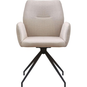 Armlehnstuhl SALESFEVER Stühle Gr. B/H/T: 59 cm x 88 cm x 58 cm, Webstoff strukturiert Strukturoptik, Armlehnstuhl mit 180 Drehfunktion Beige + Metall, beige (beige, schwarz, schwarz) Armlehnstühle