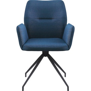Armlehnstuhl SALESFEVER Stühle Gr. B/H/T: 59 cm x 88 cm x 58 cm, Webstoff strukturiert Strukturoptik, Armlehnstuhl mit 180 Drehfunktion Blau + Metall, blau (blau, schwarz, schwarz) Armlehnstühle mit 180 Drehfunktion