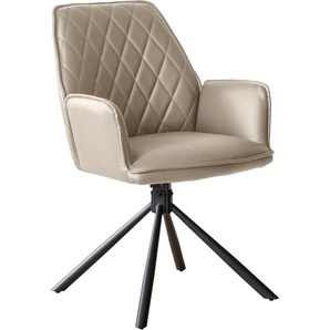 Armlehnstuhl SALESFEVER Stühle Gr. B/H/T: 59 cm x 89 cm x 63 cm, 2 St., Microfaser Lederoptik, mit Rautensteppung auf der Rückenlehne + Metall, beige (beige, schwarz) Armlehnstühle 360 Drehfunktion