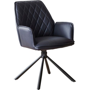 Armlehnstuhl SALESFEVER Stühle Gr. B/H/T: 59 cm x 89 cm x 63 cm, 2 St., Microfaser Lederoptik, mit Rautensteppung auf der Rückenlehne + Metall, blau (dunkelblau, schwarz) Armlehnstühle 360 Drehfunktion