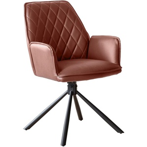 Armlehnstuhl SALESFEVER Stühle Gr. B/H/T: 59 cm x 89 cm x 63 cm, 2 St., Microfaser Lederoptik, mit Rautensteppung auf der Rückenlehne + Metall, braun (cognac, schwarz) Armlehnstühle 360 Drehfunktion