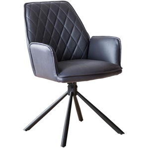 Armlehnstuhl SALESFEVER Stühle Gr. B/H/T: 59 cm x 89 cm x 63 cm, 2 St., Microfaser Lederoptik, mit Rautensteppung auf der Rückenlehne + Metall, grau (grau, schwarz) Armlehnstühle 360 Drehfunktion